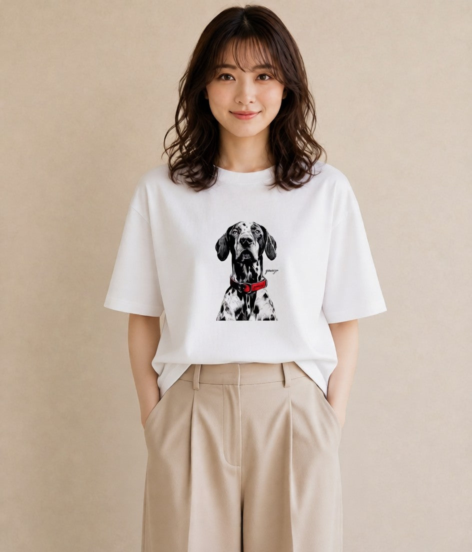 デザインTシャツ レディース ダルメシアン 犬 いぬ イラスト ニュアンス 敬老の日 ホワイトデー 白T YMAZO