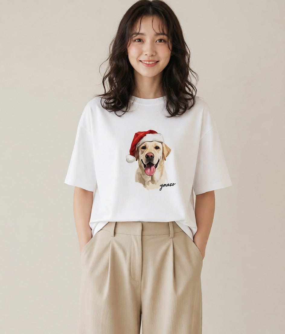 半袖Tシャツ レディース ラブラドールレトリバー 犬 いぬ イラスト 手描き風 公園 ママ 白T YMAZO