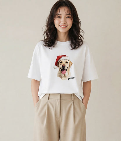 半袖Tシャツ レディース ラブラドールレトリバー 犬 いぬ イラスト 手描き風 公園 ママ 白T YMAZO