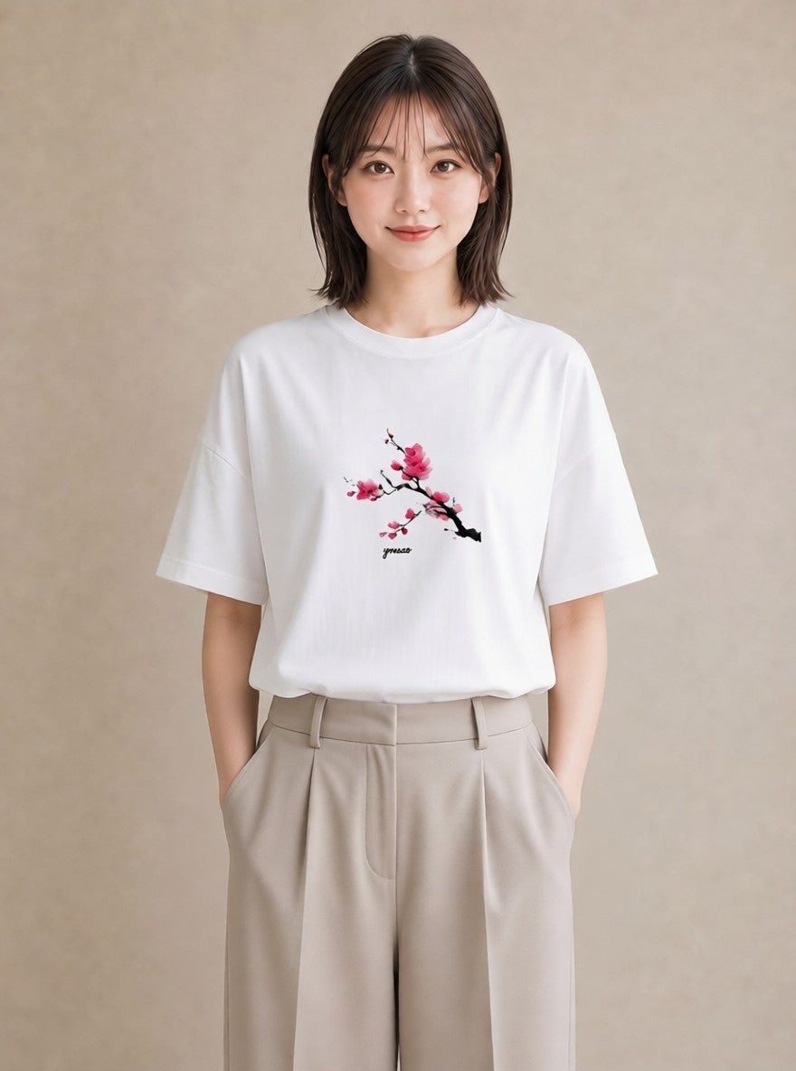 デザインTシャツ レディース さくら 桜 サクラ 花 花柄 イラスト ナチュラル ラフ レイヤード 白T YMAZO