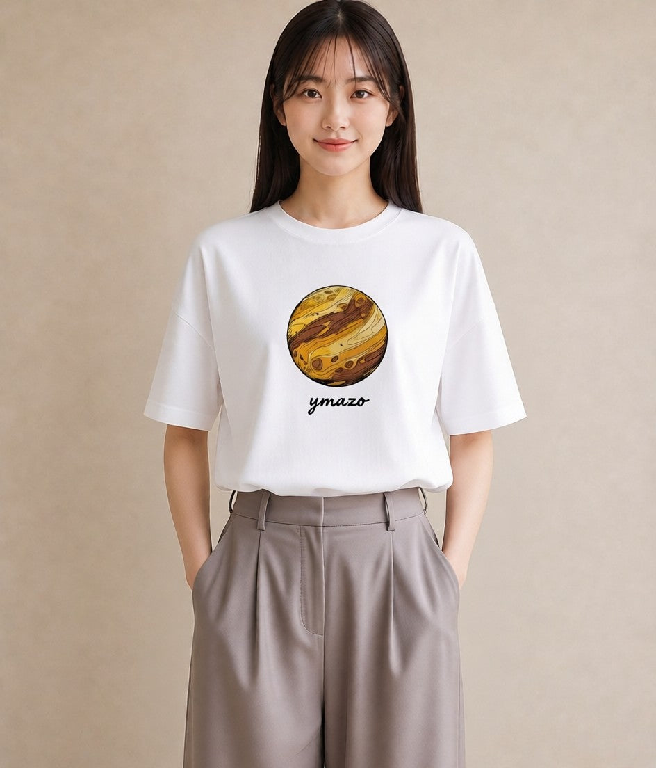 半袖Tシャツ レディース 土星 星空 宇宙 イラスト 可愛い 海 カフェ巡り 白T YMAZO