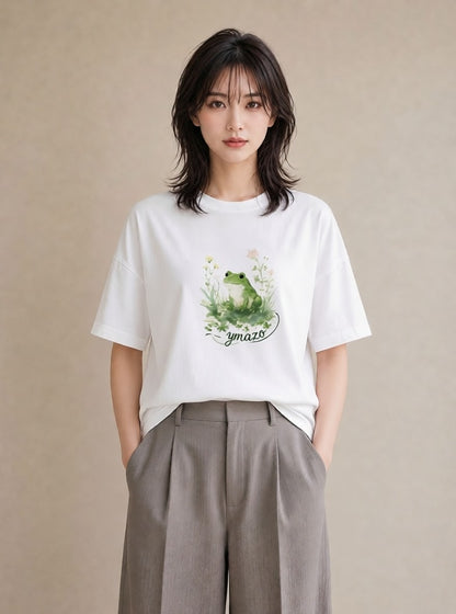 デザインTシャツ レディース アマガエル ペット 動物 イラスト シック 20代 カジュアルコーデ 白T YMAZO