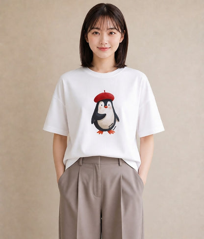 半袖Tシャツ レディース ペンギン ぺんぎん 動物 アニマル イラスト ボタニカル 誕生日プレゼント 綿100 白T YMAZO