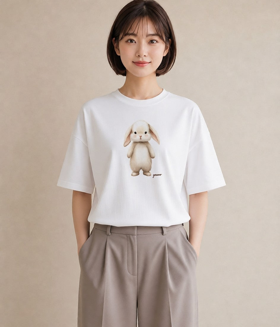 デザインTシャツ レディース ウサギ系野生 動物 アニマル イラスト ボタニカル ママ カフェ服 白T YMAZO