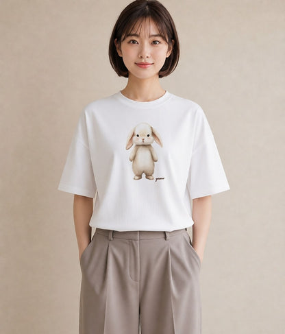 デザインTシャツ レディース ウサギ系野生 動物 アニマル イラスト ボタニカル ママ カフェ服 白T YMAZO