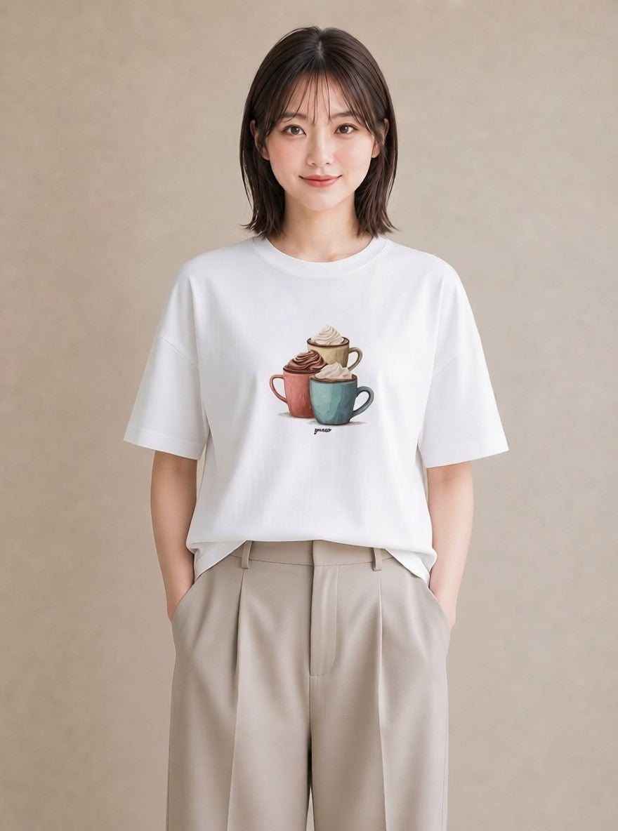 デザインTシャツ レディース ココア 食べ物 フード イラスト レトロ 誕生日プレゼント 綿100 白T YMAZO