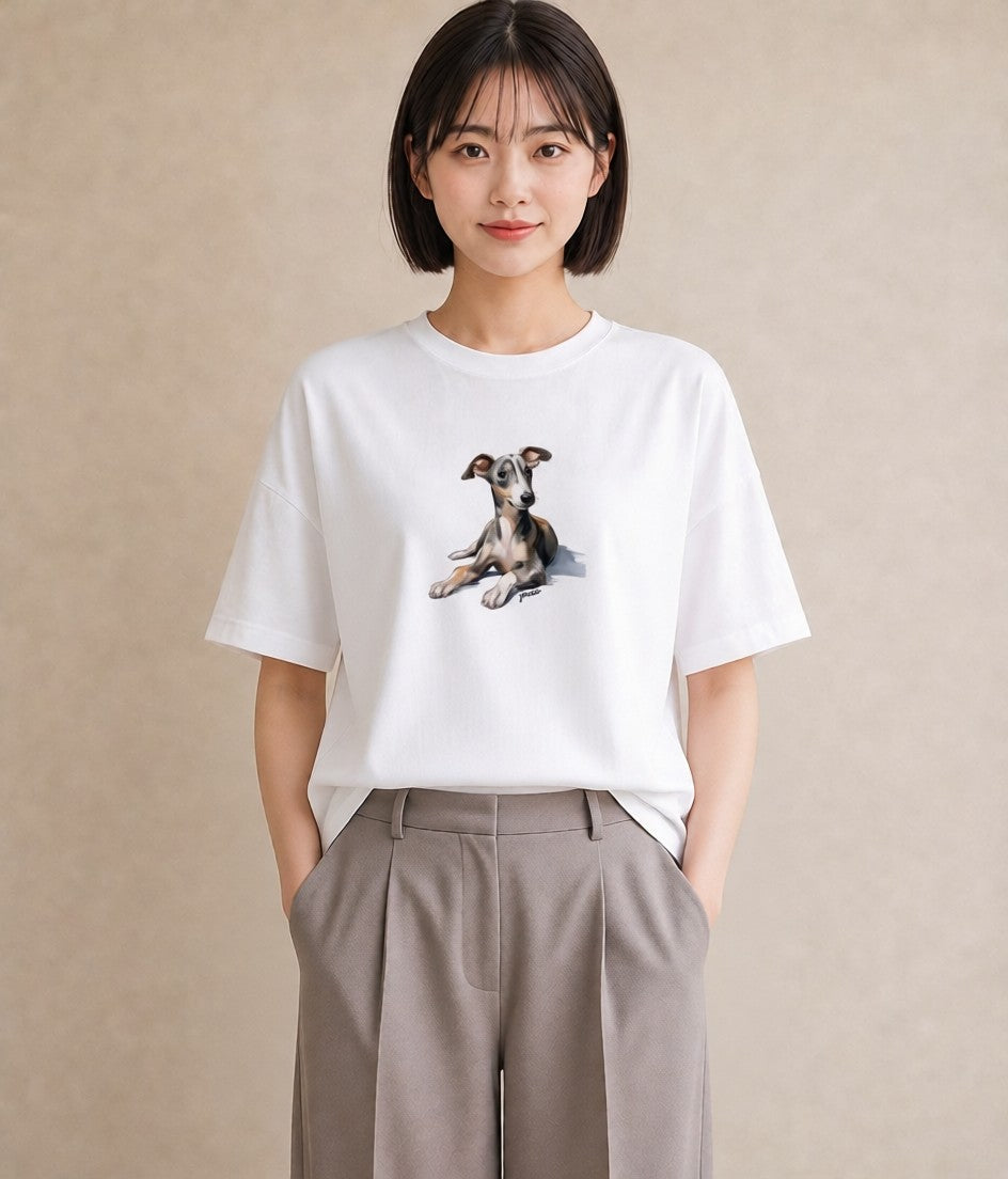 プリントTシャツ レディース イタリアングレーハウンド 犬 いぬ イラスト ユニーク ペアコーデ 秋コーデ 白T YMAZO
