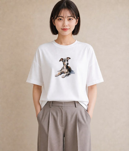プリントTシャツ レディース イタリアングレーハウンド 犬 いぬ イラスト ユニーク ペアコーデ 秋コーデ 白T YMAZO