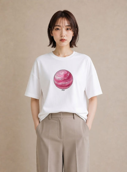 グラフィックTシャツ レディース 地球 星空 宇宙 イラスト シンプル 散歩 お出かけ 白T YMAZO