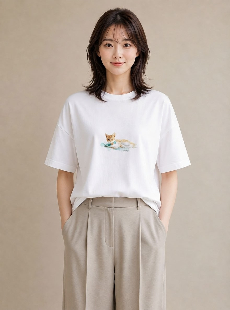 プリントTシャツ レディース アビシニアン 猫 ねこ イラスト シック 春コーデ 姉妹 白T YMAZO