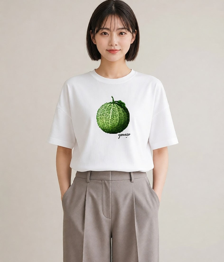 プリントTシャツ レディース メロン 食べ物 フード イラスト カフェコーデ 春服 ミセス 白T YMAZO