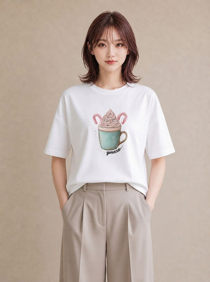 デザインTシャツ レディース チョコ 食べ物 フード イラスト 水彩風 クリスマス 旅行 白T YMAZO