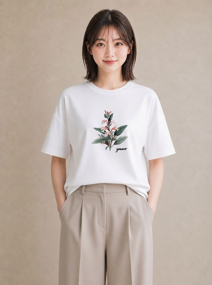 Tシャツ レディース 金木犀 花 花柄 イラスト ラフ カフェ服 クリスマス 白T
