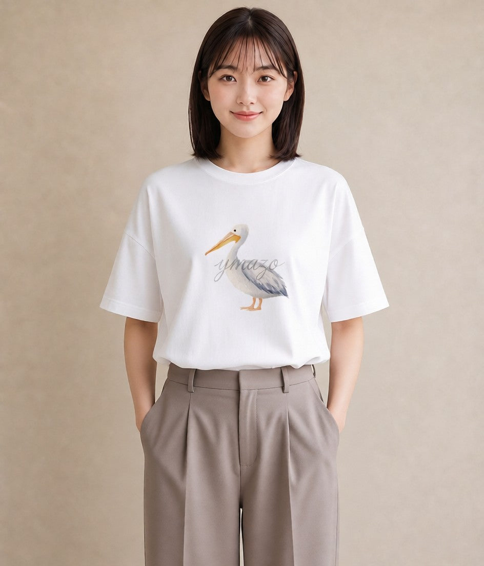 グラフィックTシャツ レディース ハクチョウ 動物 アニマル イラスト ヴィンテージ風 綿100 デート 白T YMAZO