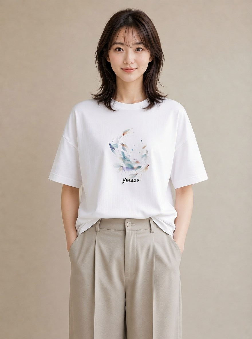 プリントTシャツ レディース 熱帯魚 海の生き物 海 イラスト 手描き風 休日 ペアコーデ 白T YMAZO