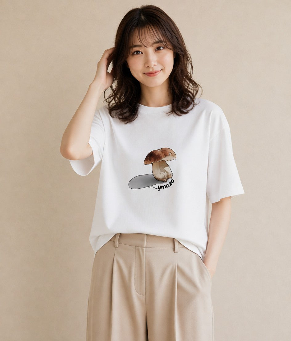 Tシャツ レディース きのこ 植物 ボタニカル イラスト 抜け感 ギフト 母の日 白T YMAZO