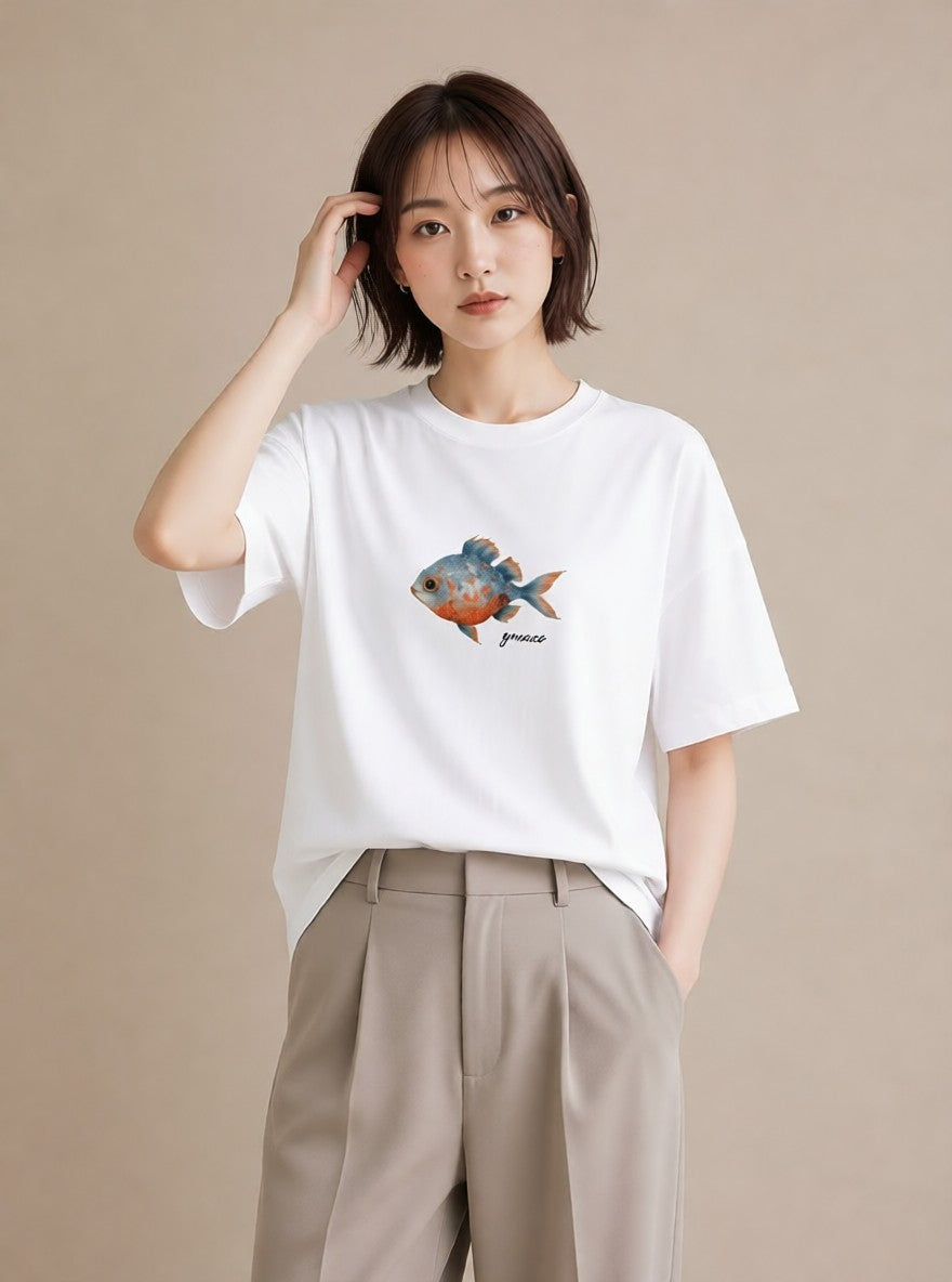 Tシャツ レディース カクレクマノミ 海の生き物 海 イラスト 韓国風 母娘コーデ 自分用 白T YMAZO