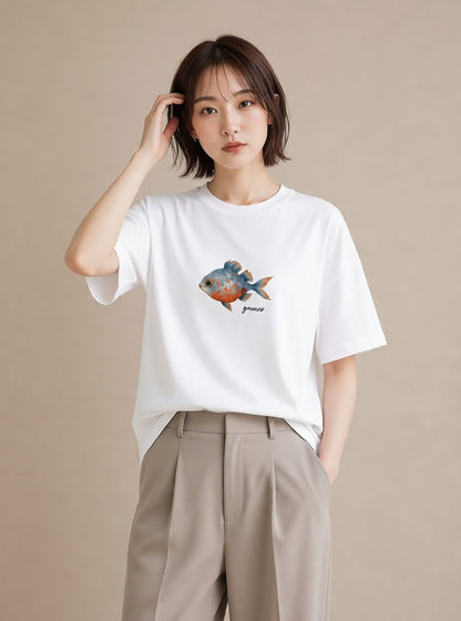 Tシャツ レディース カクレクマノミ 海の生き物 海 イラスト 韓国風 母娘コーデ 自分用 白T YMAZO