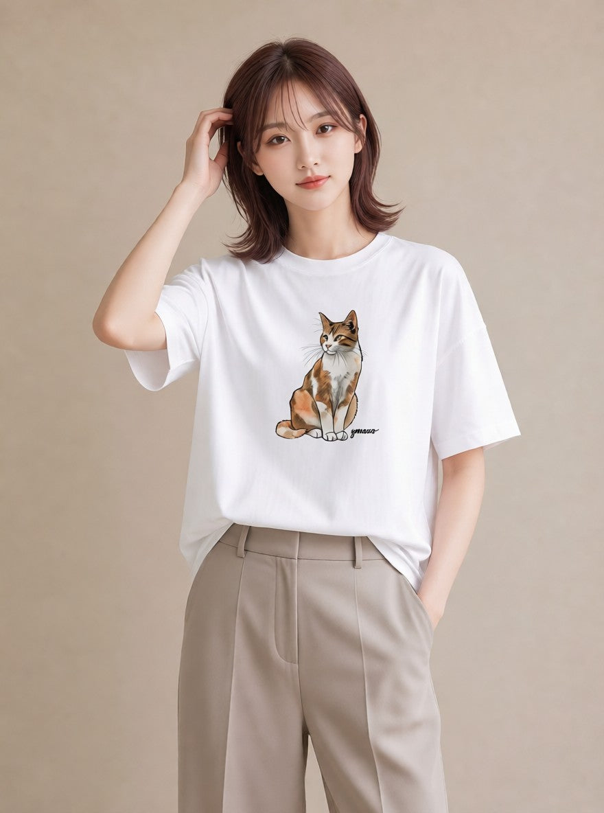 Tシャツ レディース エキゾチックショートヘア 猫 ねこ イラスト カジュアル 親子 20代 白T YMAZO