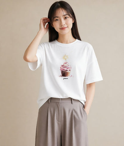 デザインTシャツ レディース マフィン 食べ物 フード イラスト カフェコーデ 女性向けギフト 散歩 白T YMAZO