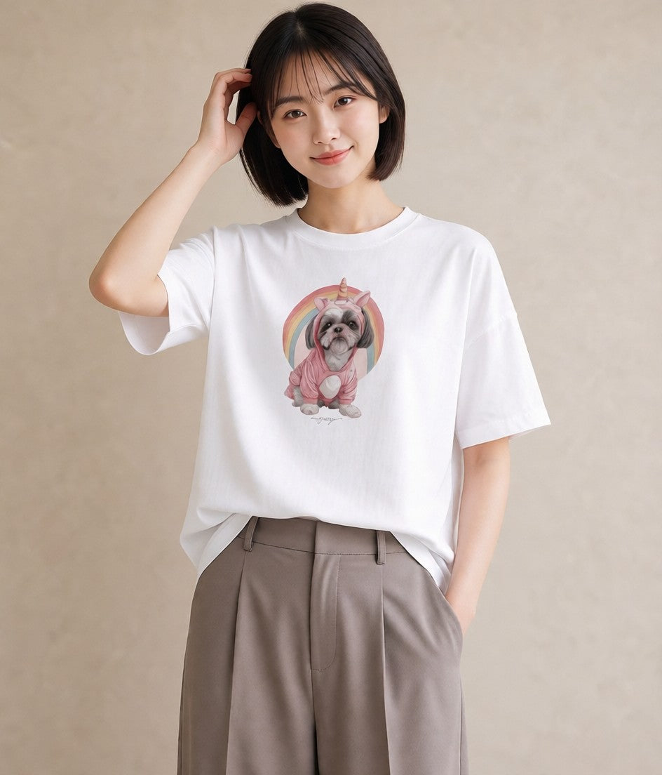 Tシャツ レディース 狆 犬 いぬ イラスト ゆるかわ 送別ギフト 通勤 白T YMAZO