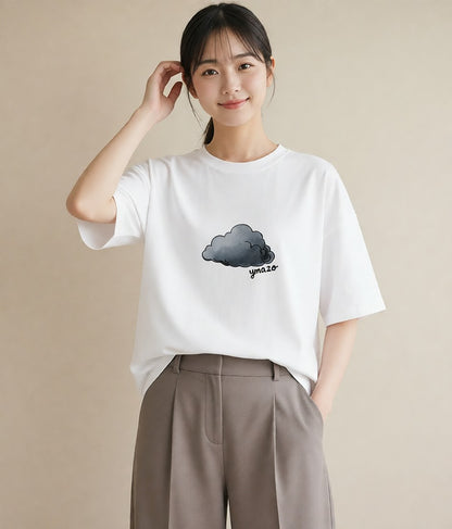 プリントTシャツ レディース 窓辺の雨 雨の日 窓 ナチュラル アンティーク イラスト 線画 散歩 お出かけ 白T YMAZO