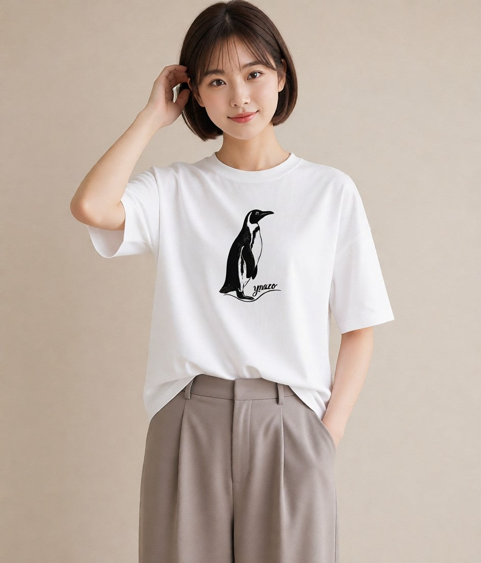Tシャツ レディース コウテイペンギン 動物 アニマル イラスト カフェコーデ 春コーデ 姉妹 白T YMAZO