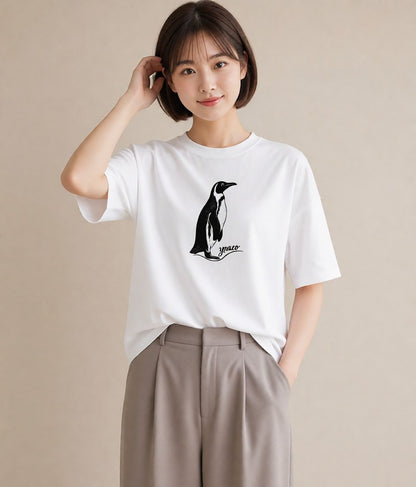 Tシャツ レディース コウテイペンギン 動物 アニマル イラスト カフェコーデ 春コーデ 姉妹 白T YMAZO