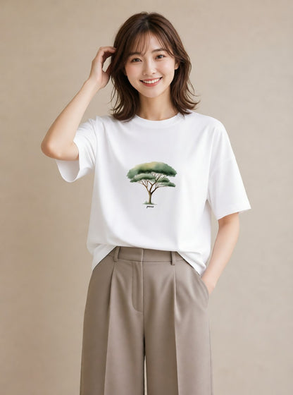 デザインTシャツ レディース 盆栽 植物 ボタニカル イラスト 線画 休日 ペアコーデ 白T YMAZO