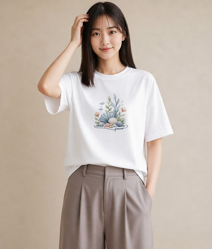 半袖Tシャツ レディース サンゴ 海の生き物 海 イラスト ラフ 自分用 ルームウェア 白T YMAZO