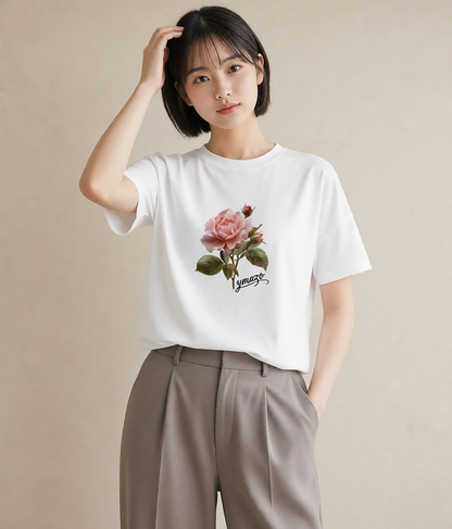 プリントTシャツ レディース バラ 薔薇 ローズ 花 花柄 イラスト ミニマル 旅行用 海 白T