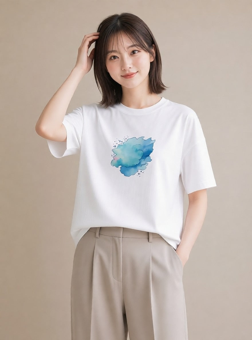 Tシャツ レディース 空 星空 宇宙 イラスト フェミニン カジュアルコーデ 買い物 白T YMAZO