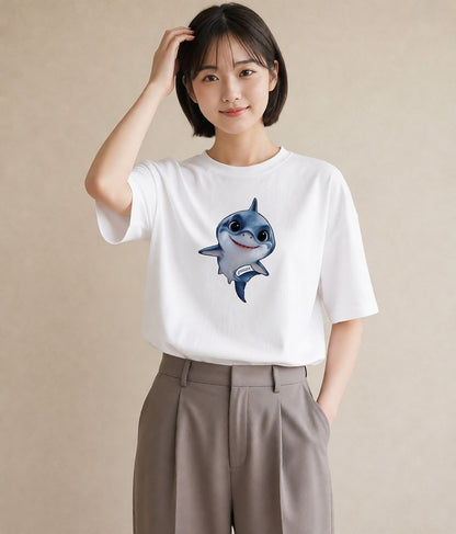 半袖Tシャツ レディース ジンベエザメ 海の生き物 海 イラスト 休日コーデ 通学 誕生日プレゼント 白T YMAZO