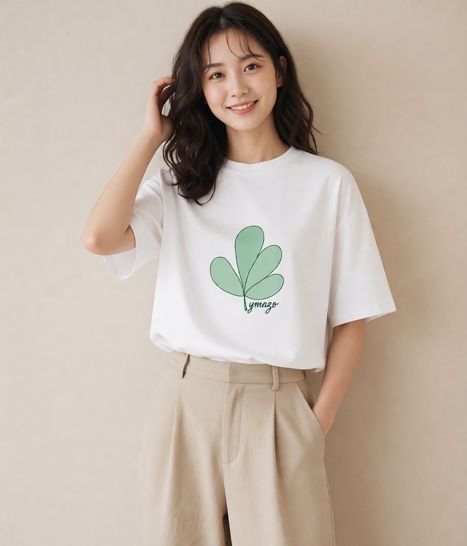 プリントTシャツ レディース クローバー 四つ葉 花 花柄 イラスト 個性的 女子会 お揃い 白T YMAZO