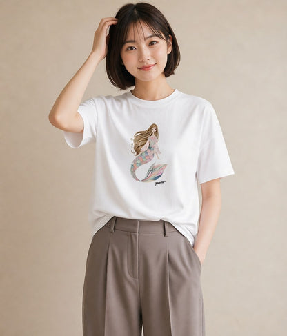 プリントTシャツ レディース 人魚 海の生き物 海 イラスト 普段使い おしゃれギフト 社会人 白T YMAZO