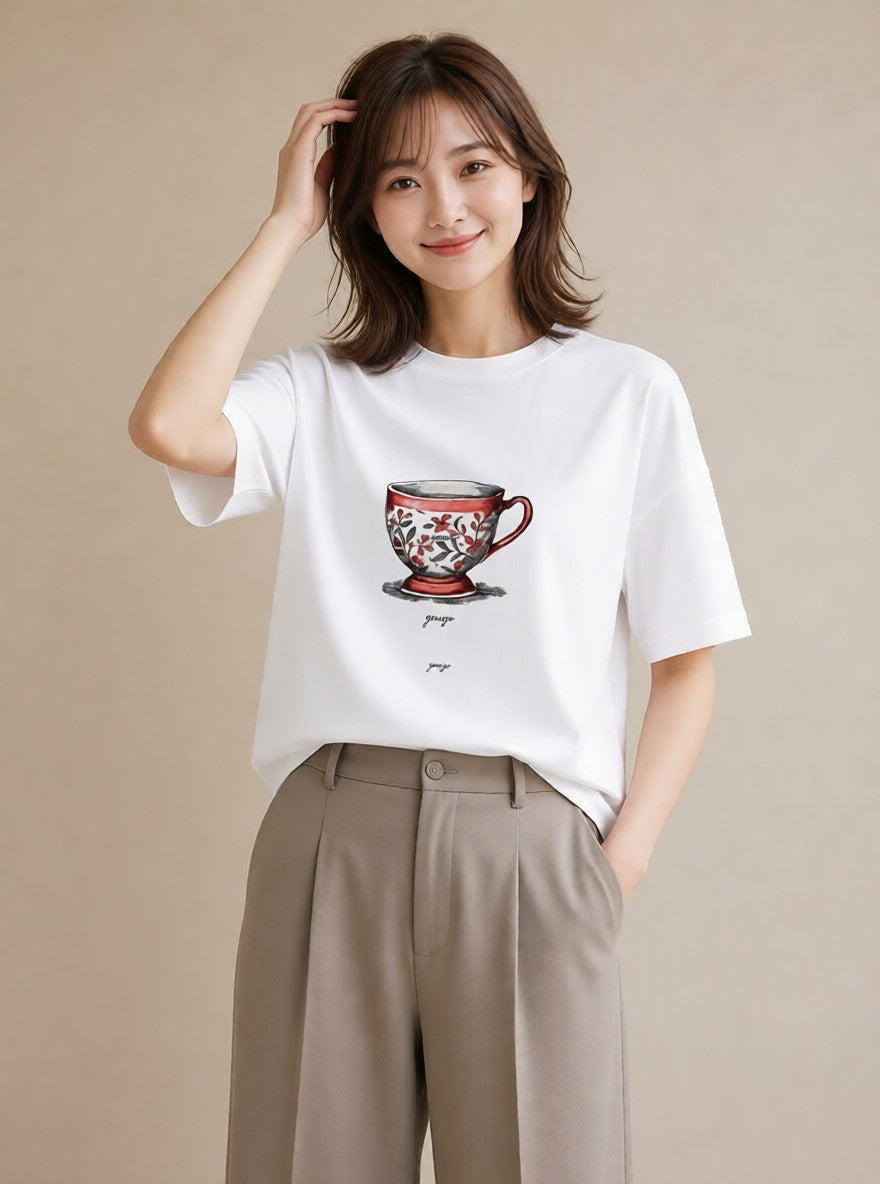 グラフィックTシャツ レディース ハーブティー 食べ物 フード イラスト シック 友達ギフト 部屋着 白T YMAZO