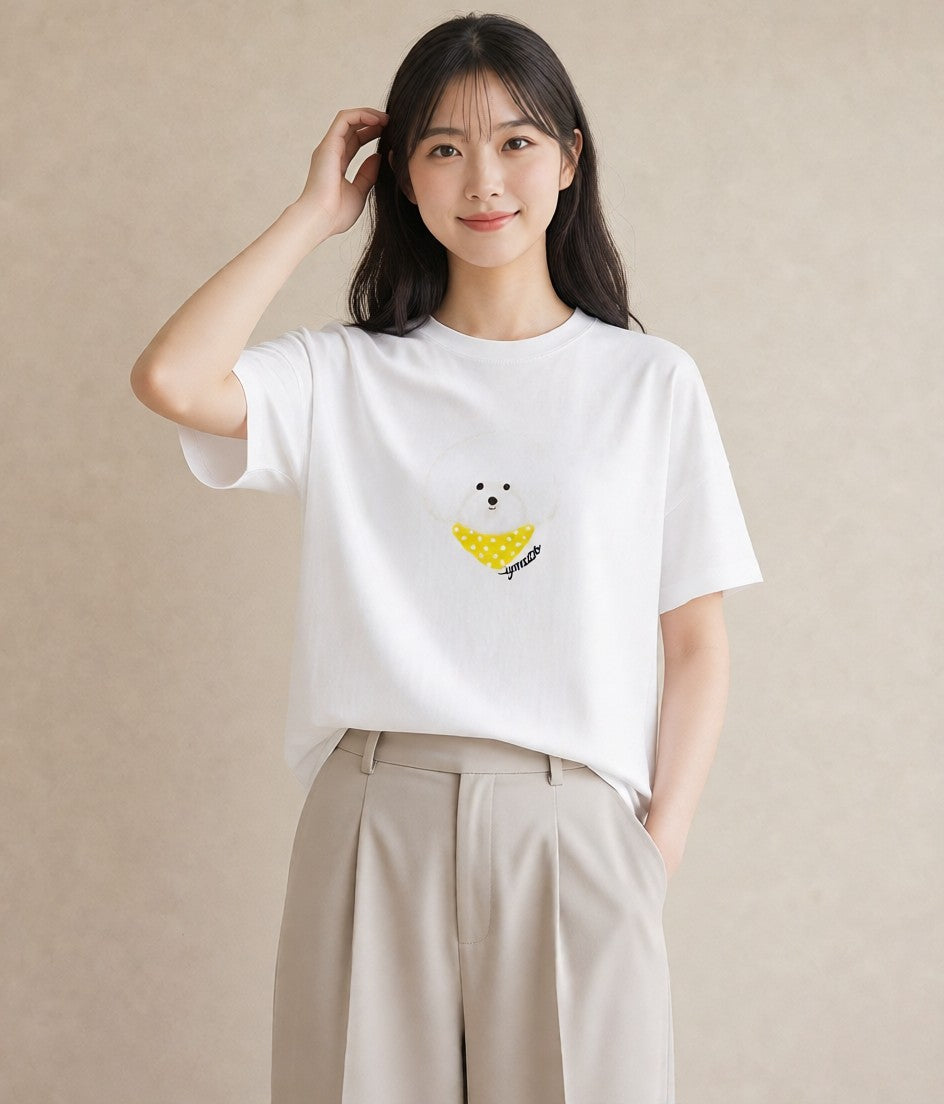 デザインTシャツ レディース ビションフリーゼ 犬 いぬ イラスト アート風 ギフト 母の日 白T YMAZO