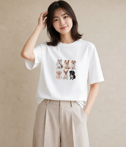 半袖Tシャツ レディース サモエド 犬 いぬ イラスト 旅行コーデ 母の日 ビーチ 白T YMAZO