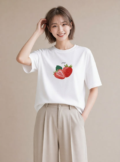 半袖Tシャツ レディース ショートケーキ 食べ物 フード イラスト ラフ レイヤード 友達ギフト 白T YMAZO