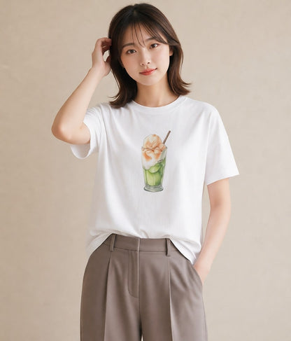 Tシャツ レディース プリン 食べ物 フード イラスト ヴィンテージ風 買い物 夏コーデ 白T YMAZO
