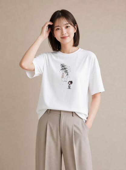 プリントTシャツ レディース 風鈴 ガラス 夏 ナチュラル アンティーク イラスト ガーリー 在宅 公園 白T YMAZO