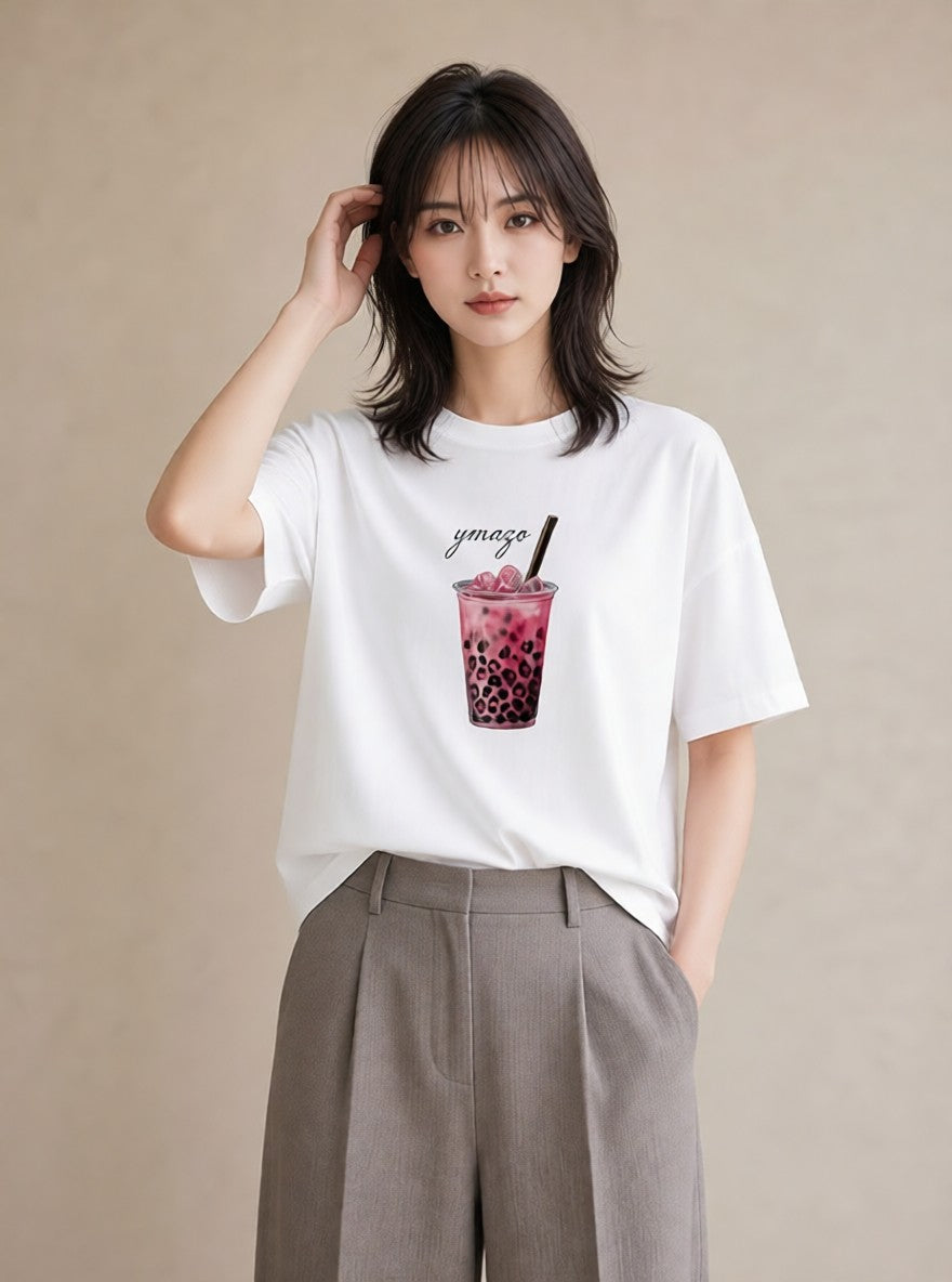半袖Tシャツ レディース パフェ 食べ物 フード イラスト 淡色 女性向けギフト 散歩 白T YMAZO