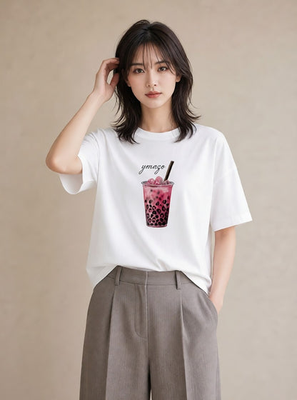 半袖Tシャツ レディース パフェ 食べ物 フード イラスト 淡色 女性向けギフト 散歩 白T YMAZO