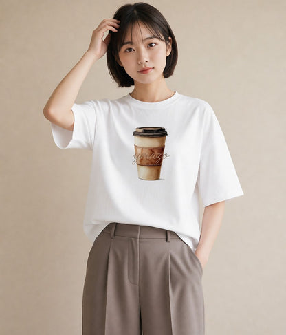 グラフィックTシャツ レディース コーヒー 珈琲 カフェ 食べ物 フード イラスト 個性的 敬老の日 ホワイトデー 白T YMAZO