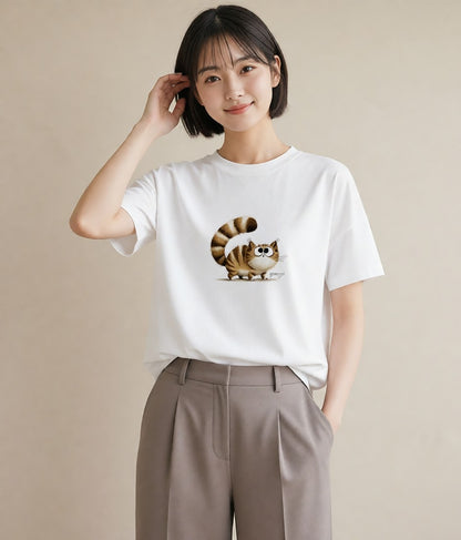 グラフィックTシャツ レディース エキゾチックショートヘア 猫 ねこ イラスト きれいめカジュアル 女性向けギフト 散歩 白T YMAZO