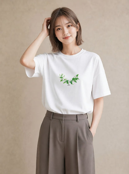 半袖Tシャツ レディース すずらん 花 花柄 イラスト きれいめカジュアル 送別ギフト 通勤 白T YMAZO