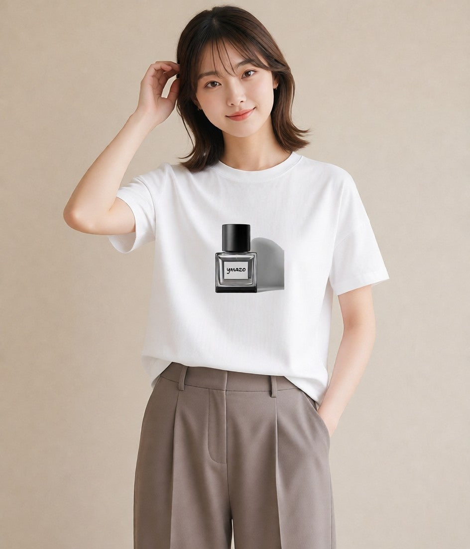 デザインTシャツ レディース 香水 香水瓶 パフューム イラスト 北欧風 旅行 母娘コーデ 白T YMAZO