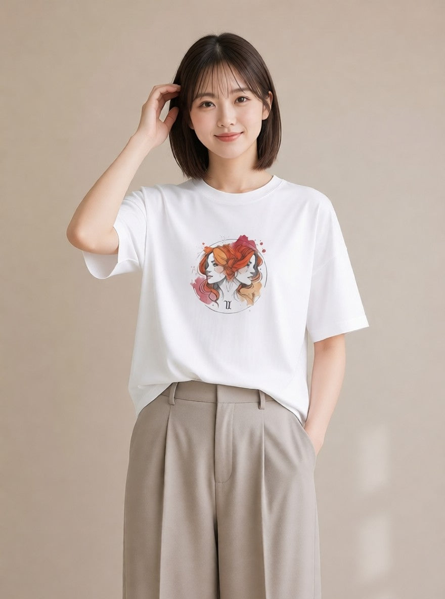 半袖Tシャツ レディース 乙女座 星空 宇宙 イラスト ボタニカル クリスマス 旅行 白T YMAZO