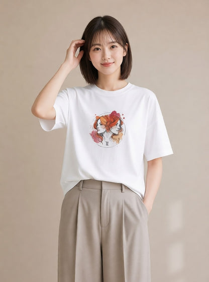 半袖Tシャツ レディース 乙女座 星空 宇宙 イラスト ボタニカル クリスマス 旅行 白T YMAZO