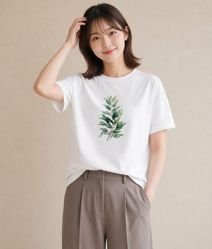 デザインTシャツ レディース 苔 植物 ボタニカル イラスト ラフカジュアル ママ カフェ服 白T YMAZO